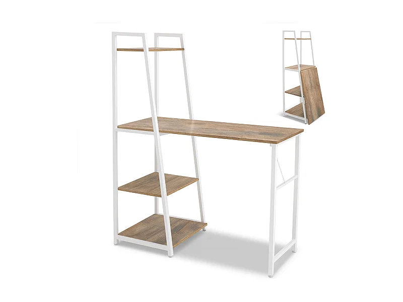 Bimyo - Escritorio plegable con estantería ahorraespacio 50x41xH128 cm estilo industrial oak