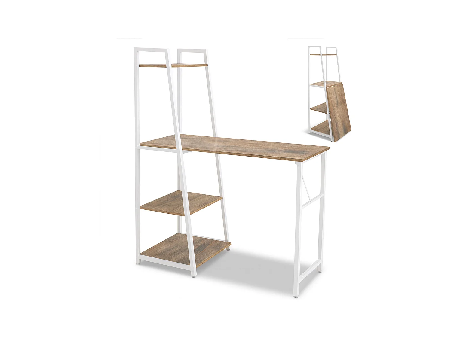 Bimyo - Escritorio plegable con estantería ahorraespacio 50x41xH128 cm estilo industrial oak