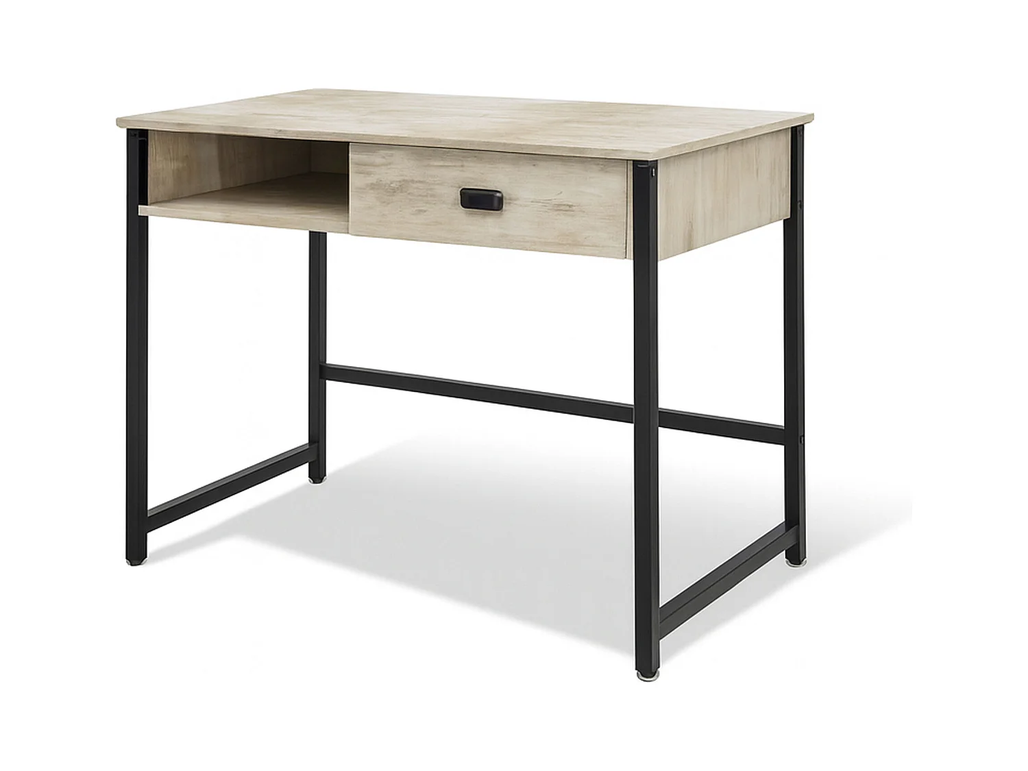 Otari - Secretária estilo industrial bleach com gaveta e compartimento aberto, 110x50xH76 cm