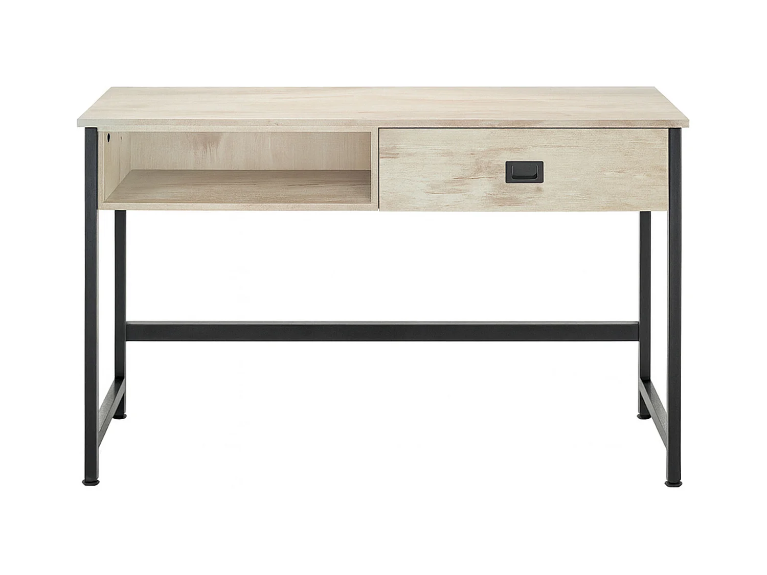 Otari - Secretária estilo industrial bleach com gaveta e compartimento aberto, 110x50xH76 cm