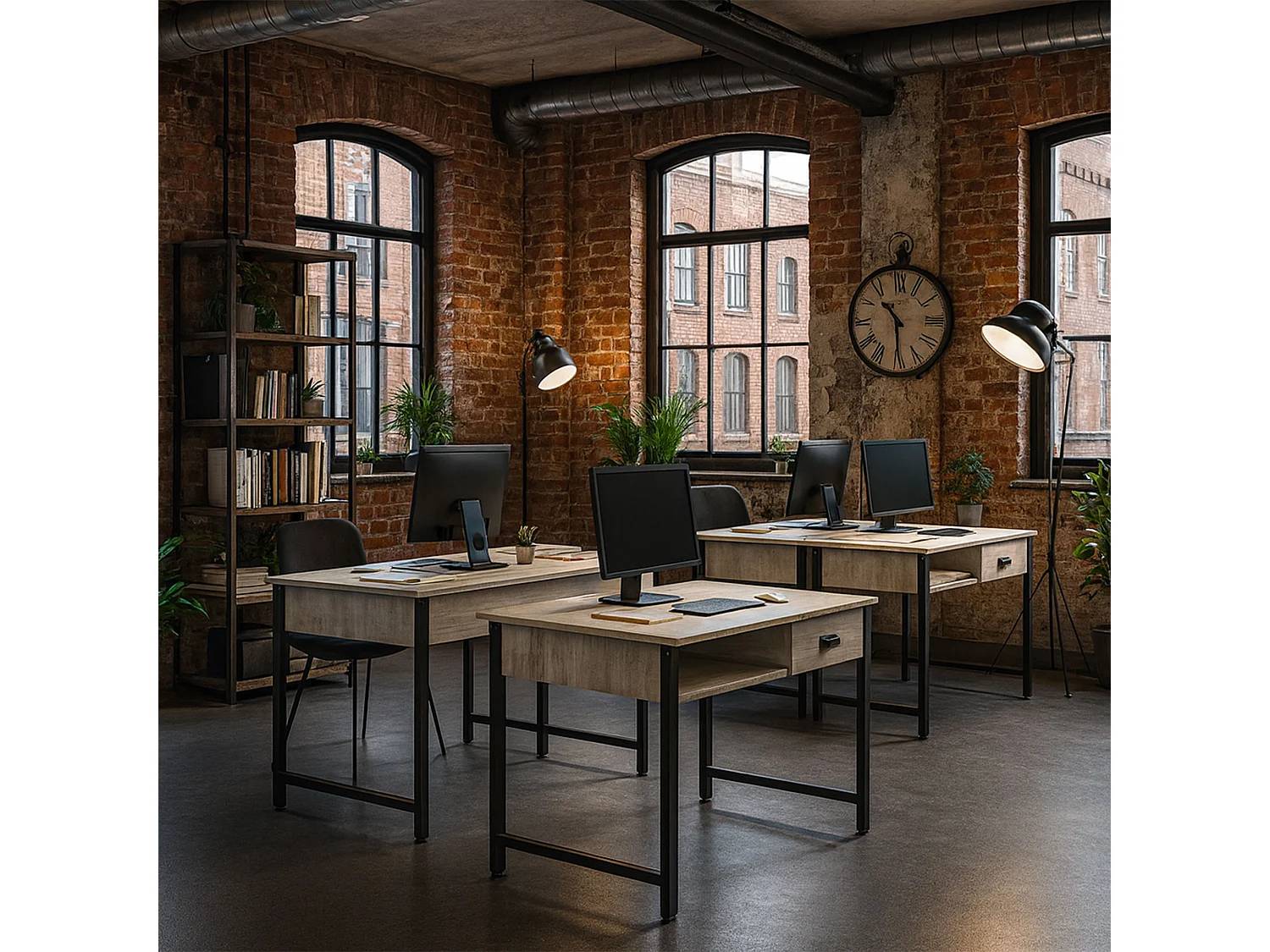 Otari - Secretária estilo industrial bleach com gaveta e compartimento aberto, 110x50xH76 cm