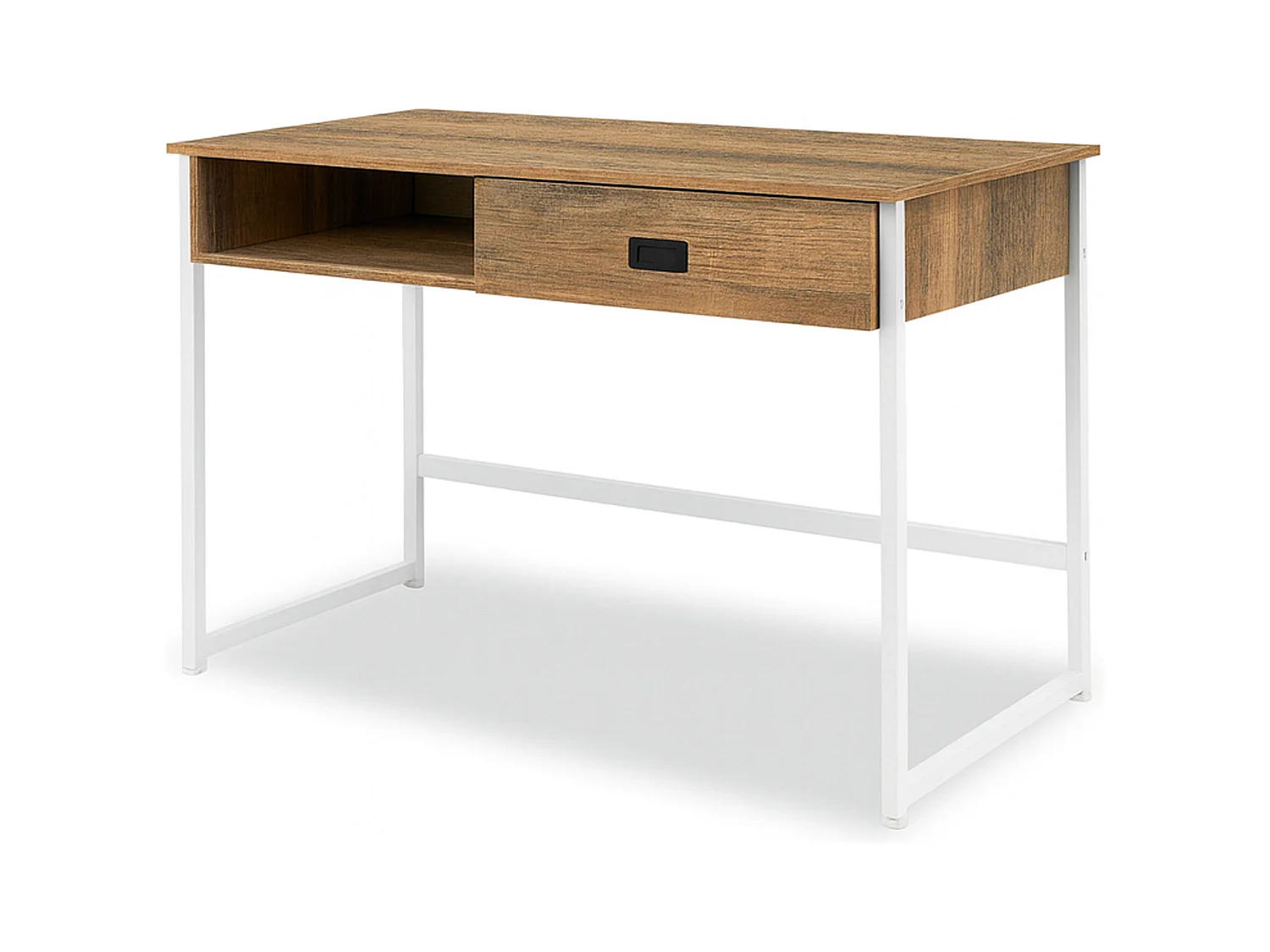 Otari - Secretária estilo industrial oak com gaveta e compartimento aberto, 110x50xH76 cm
