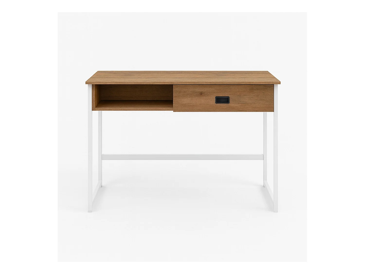 Otari - Secretária estilo industrial oak com gaveta e compartimento aberto, 110x50xH76 cm