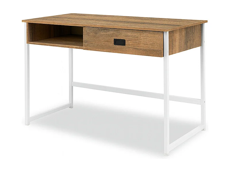 Otari - Secretária estilo industrial oak com gaveta e compartimento aberto, 110x50xH76 cm
