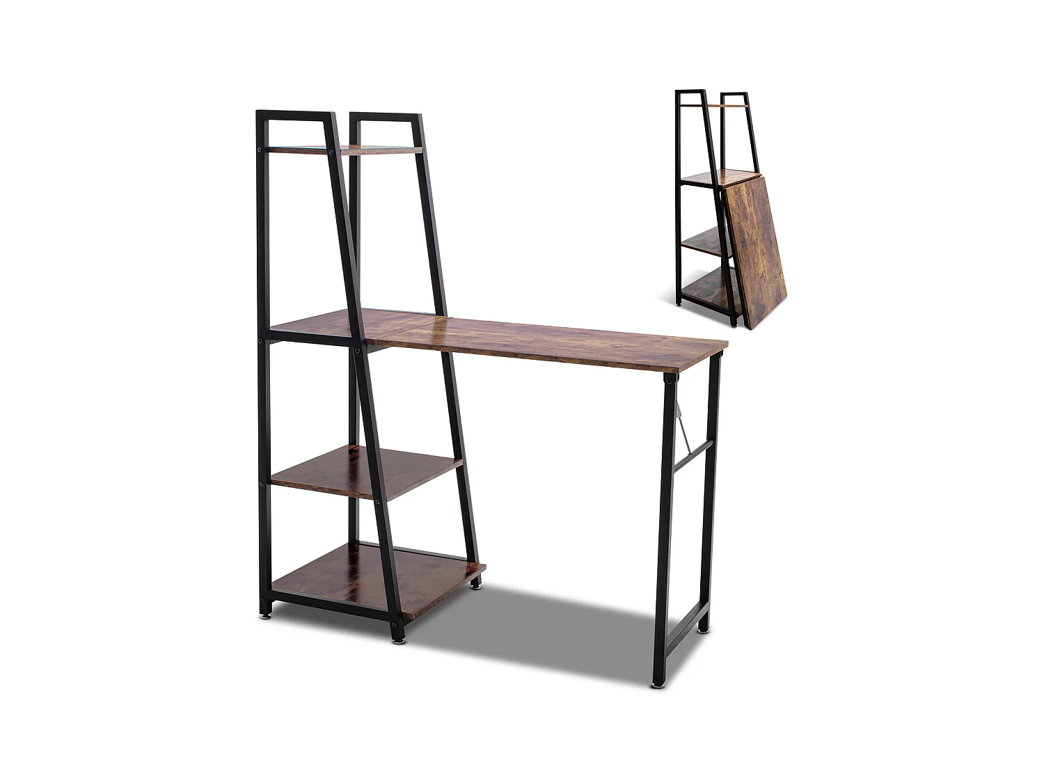 Bimyo - Escritorio plegable con estantería ahorraespacio 50x41xH128 cm de estilo industrial