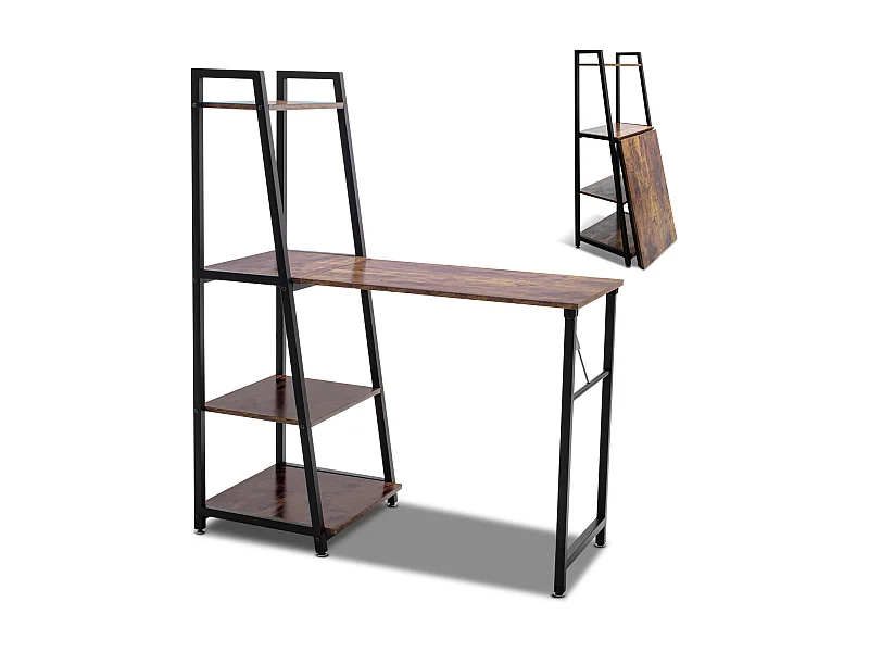 Bimyo - Secretária dobrável com estante economizadora de espaço 50x41xH128 cm em estilo industrial