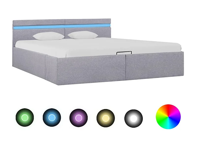 Lit coffre avec LED Gris clair Tissu 180x200