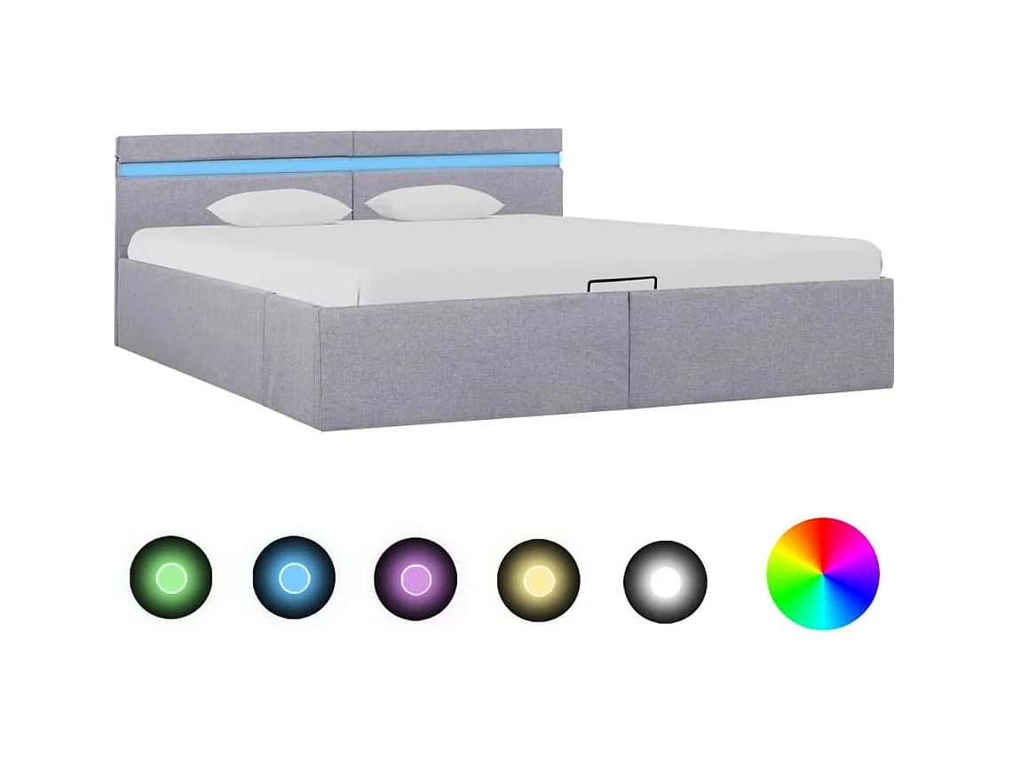 Lit coffre avec LED Gris clair Tissu 180x200