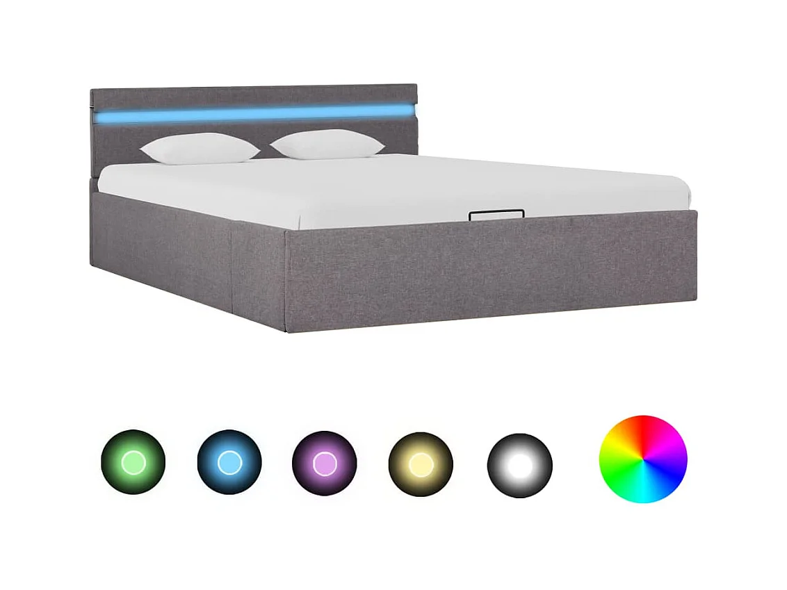 Lit coffre avec LED Taupe Tissu 140x200