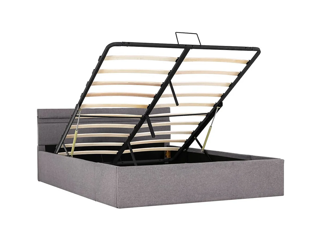 Lit coffre avec LED Taupe Tissu 140x200