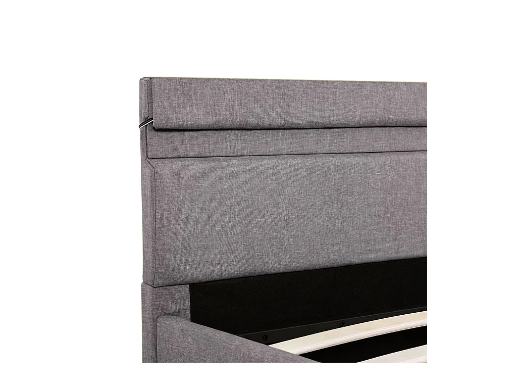 Lit coffre avec LED Taupe Tissu 140x200
