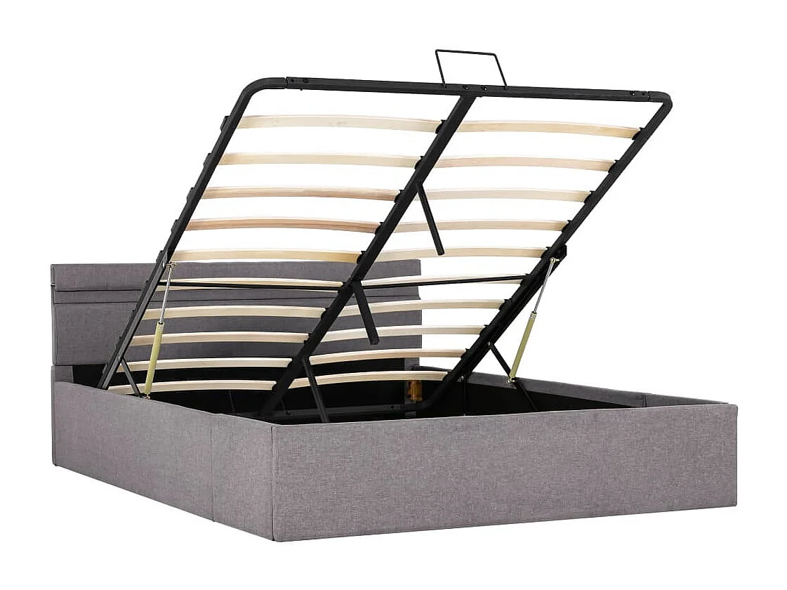 Lit coffre avec LED Taupe Tissu 140x200
