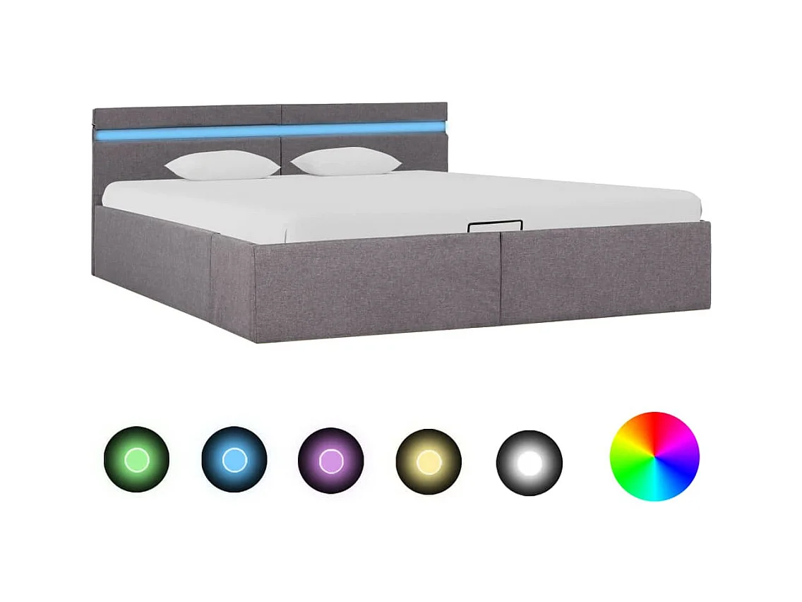 Lit coffre avec LED Taupe Tissu 160x200