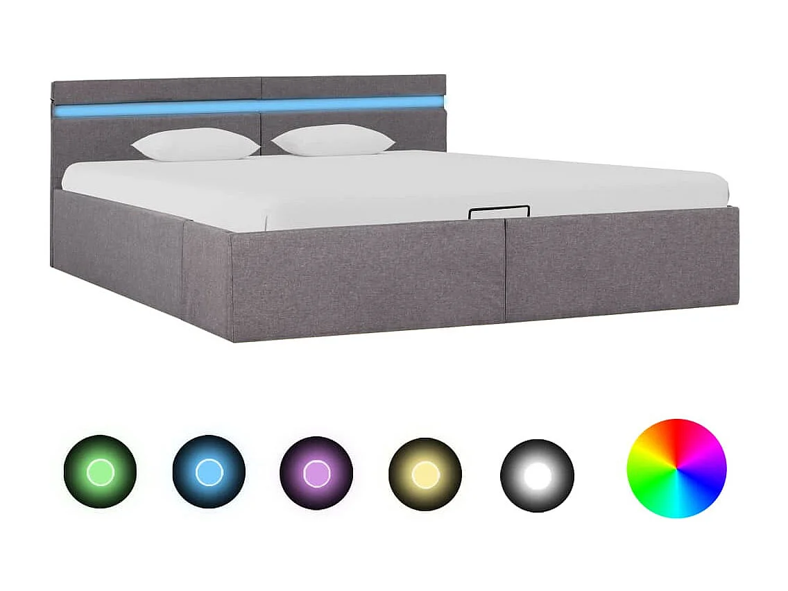 Lit coffre avec LED Taupe Tissu 160x200