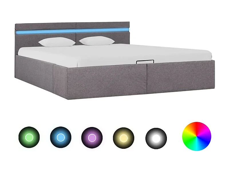 Lit coffre avec LED Taupe Tissu 160x200