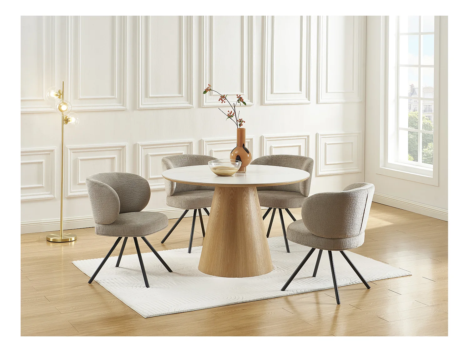 Lot de 6 chaises pivotantes en tissu texturé et métal noir - Taupe - LYARO