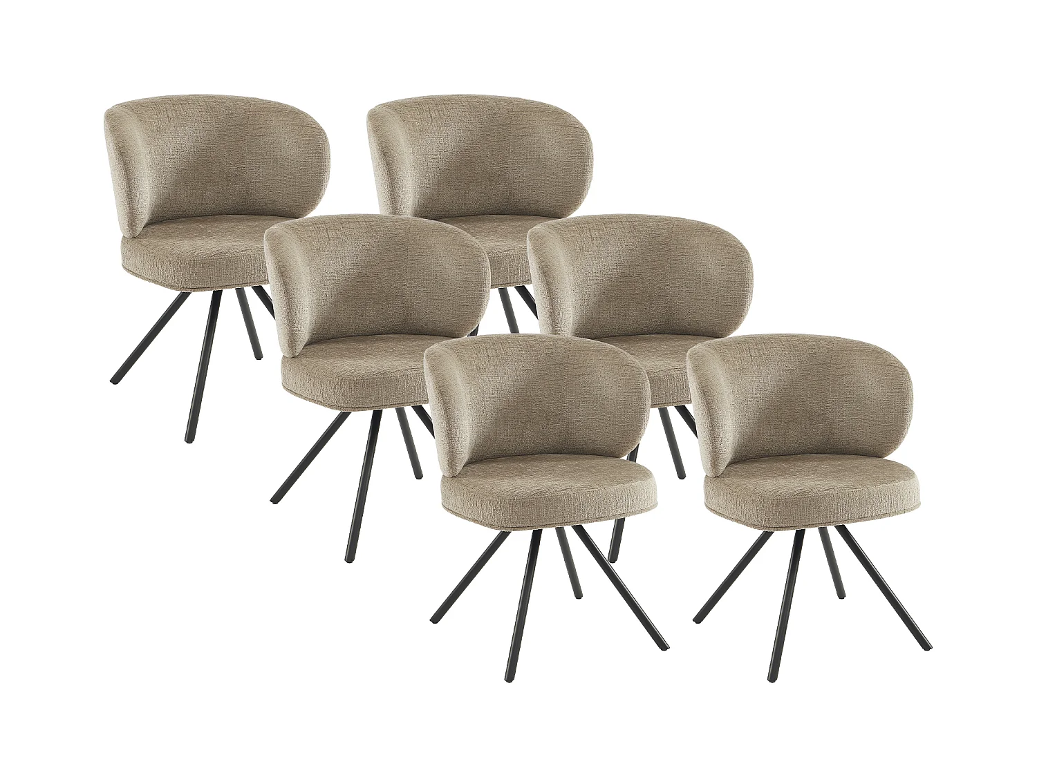 Lot de 6 chaises pivotantes en tissu texturé et métal noir - Taupe - LYARO