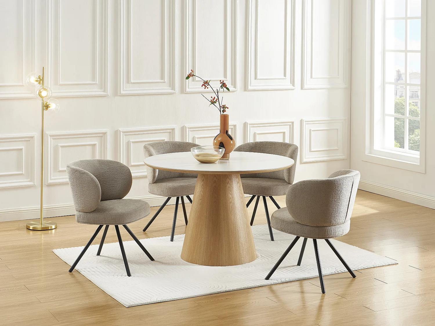 Lot de 6 chaises pivotantes en tissu texturé et métal noir - Taupe - LYARO