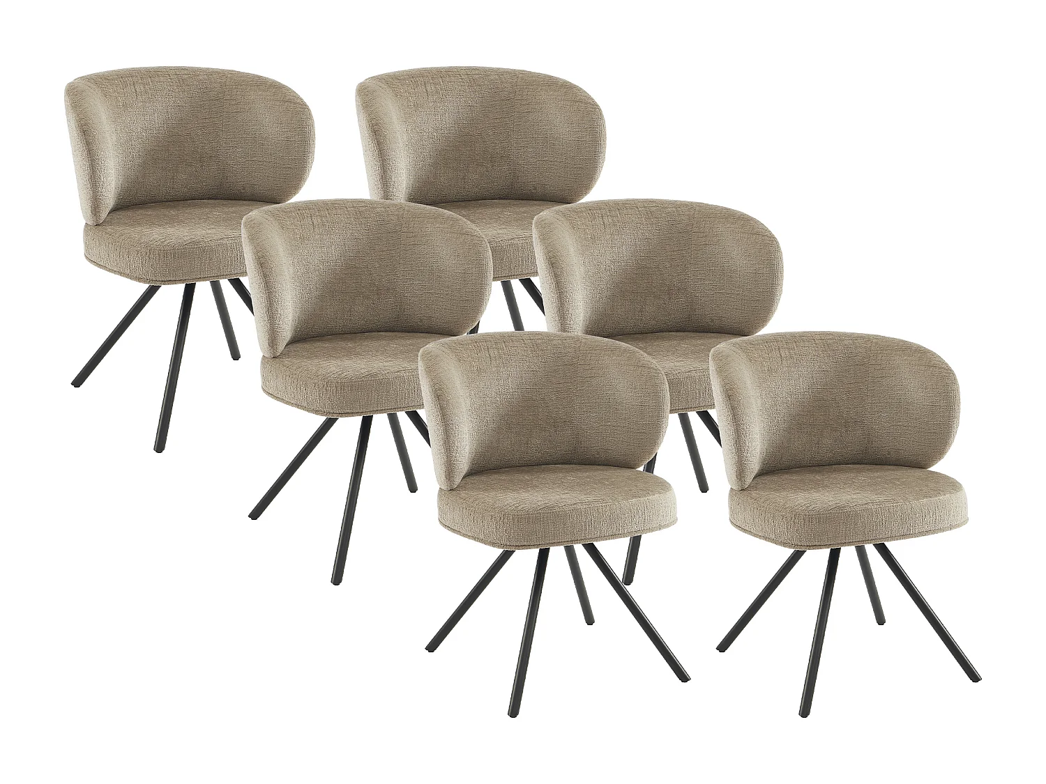 Lot de 6 chaises pivotantes en tissu texturé et métal noir - Taupe - LYARO