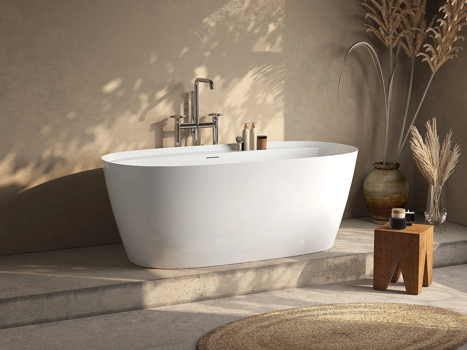 Baignoire îlot ovale en acrylique  - 223 L - 160 x 80 x 60 cm - Blanche - FORIMI