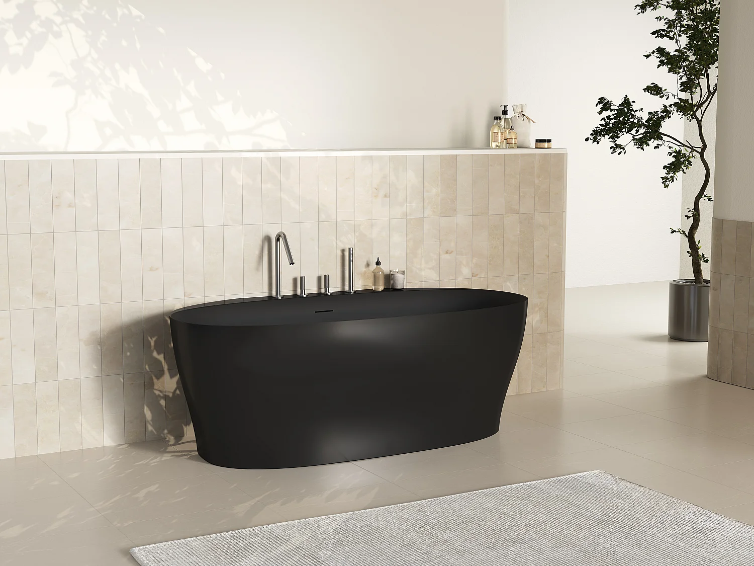 Baignoire semi îlot en acrylique - 220 L - 160 x 80 x 58 cm - Noir mat - LUMEL