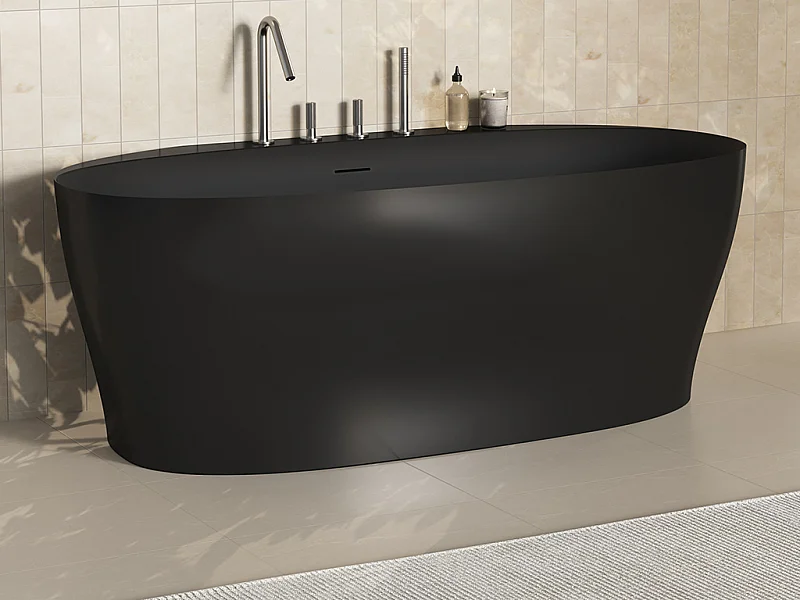 Baignoire semi îlot en acrylique - 220 L - 160 x 80 x 58 cm - Noir mat - LUMEL