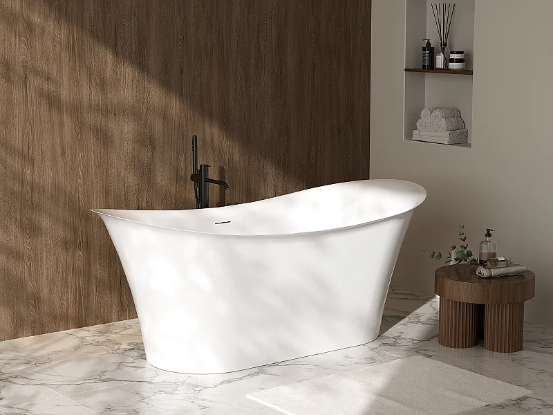 Baignoire îlot en acrylique - 211 L - 160 x 79 x 66 cm – Blanche - KYRON