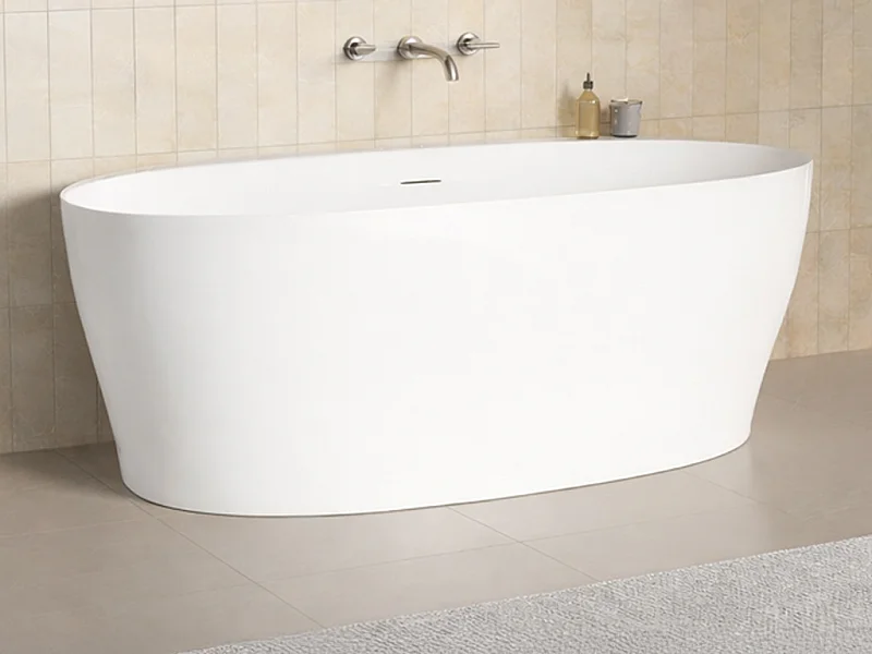 Baignoire semi îlot en acrylique  - 220 L - 160 x 80 x 58 cm - Blanc mat - LUMEL
