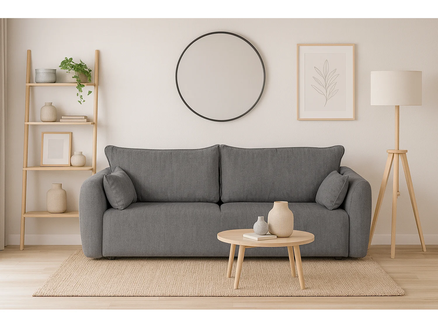 DALLAS – Canapé 3 places convertible 238x90 cm, couchage 140x196 cm, tissu Raven 07 gris