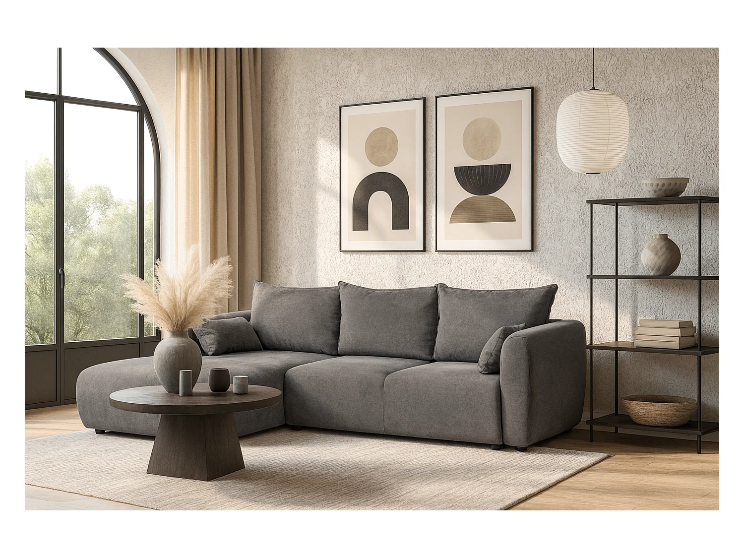 DALLAS – narożnik rozkładany lewy  255x165 cm, Raven 7 szary