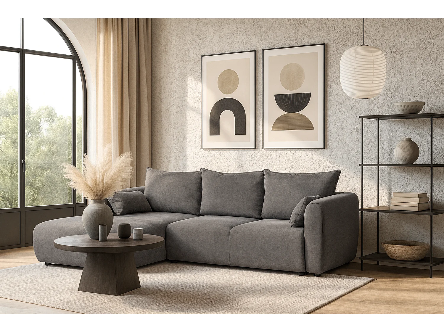 DALLAS – narożnik rozkładany lewy  255x165 cm, Raven 7 szary