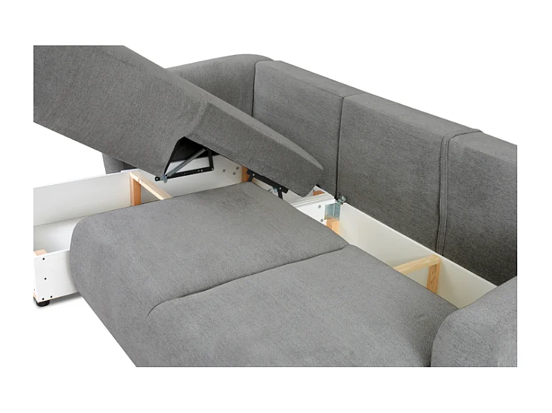 DALLAS – Canapé d’angle convertible gauche 255x165 cm, tissu Raven 07 gris