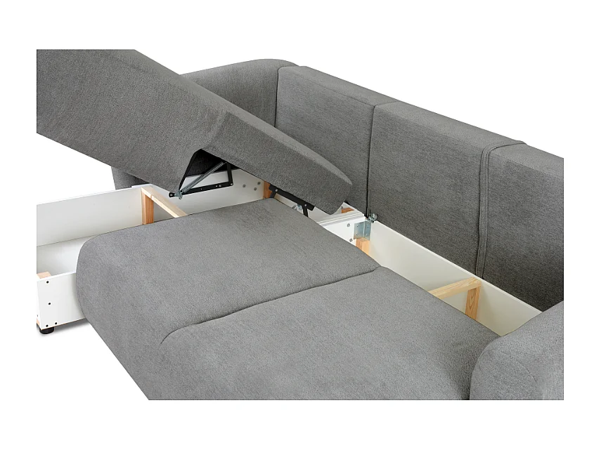 DALLAS – Canapé d’angle convertible gauche 255x165 cm, tissu Raven 07 gris