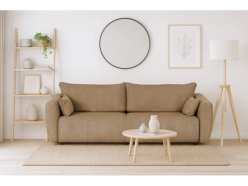 DALLAS – 3-zits slaapbank 238x90 cm, slaapoppervlak 140x196 cm, stof Raven 30 beige