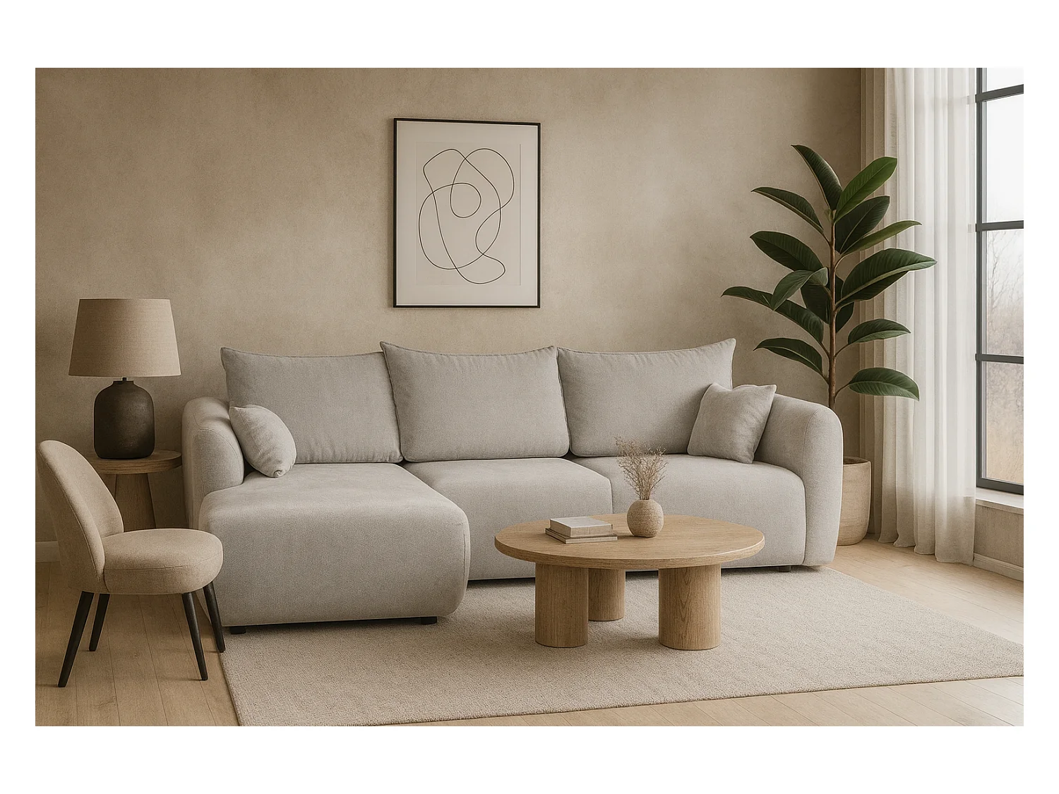 DALLAS – Hoekbank met slaapfunctie links 255x165 cm, stof Raven 06 lichtgrijs