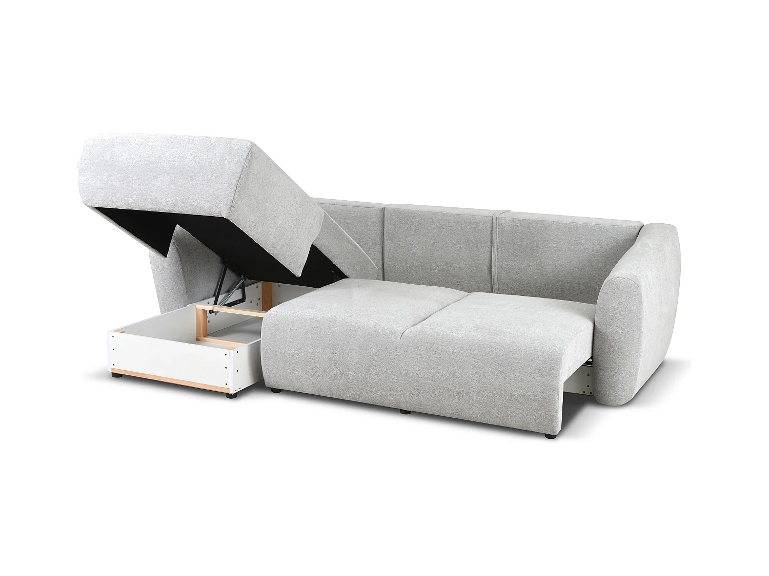 DALLAS – Hoekbank met slaapfunctie links 255x165 cm, stof Raven 06 lichtgrijs