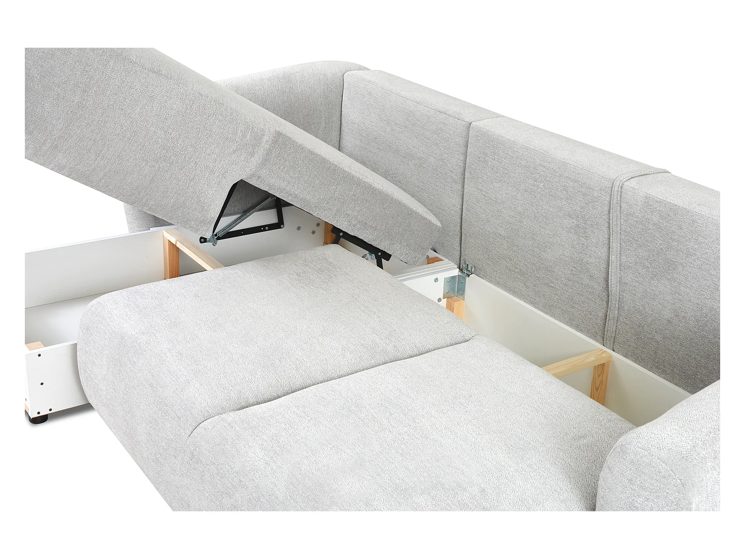 DALLAS – Hoekbank met slaapfunctie links 255x165 cm, stof Raven 06 lichtgrijs