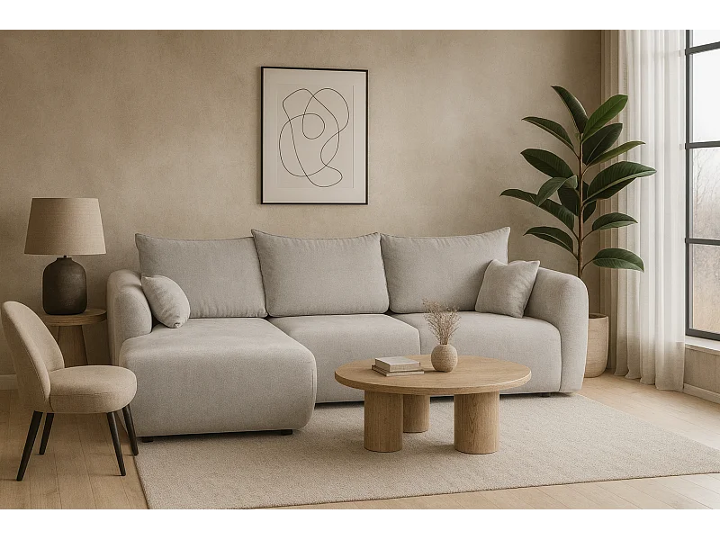 DALLAS – Ecksofa mit Schlaffunktion links 255x165 cm, Stoff Raven 06 hellgrau