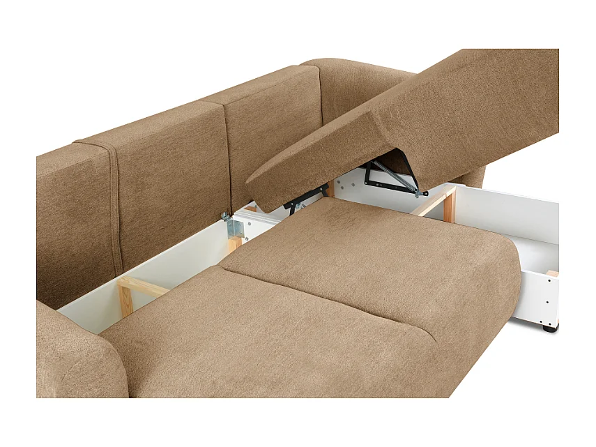 DALLAS – Canapé d’angle convertible droit 255x165 cm, tissu Raven  34 marron clair