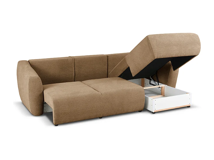 DALLAS – Ecksofa mit Schlaffunktion rechts 255x165 cm, Stoff Raven  34 hellbarun