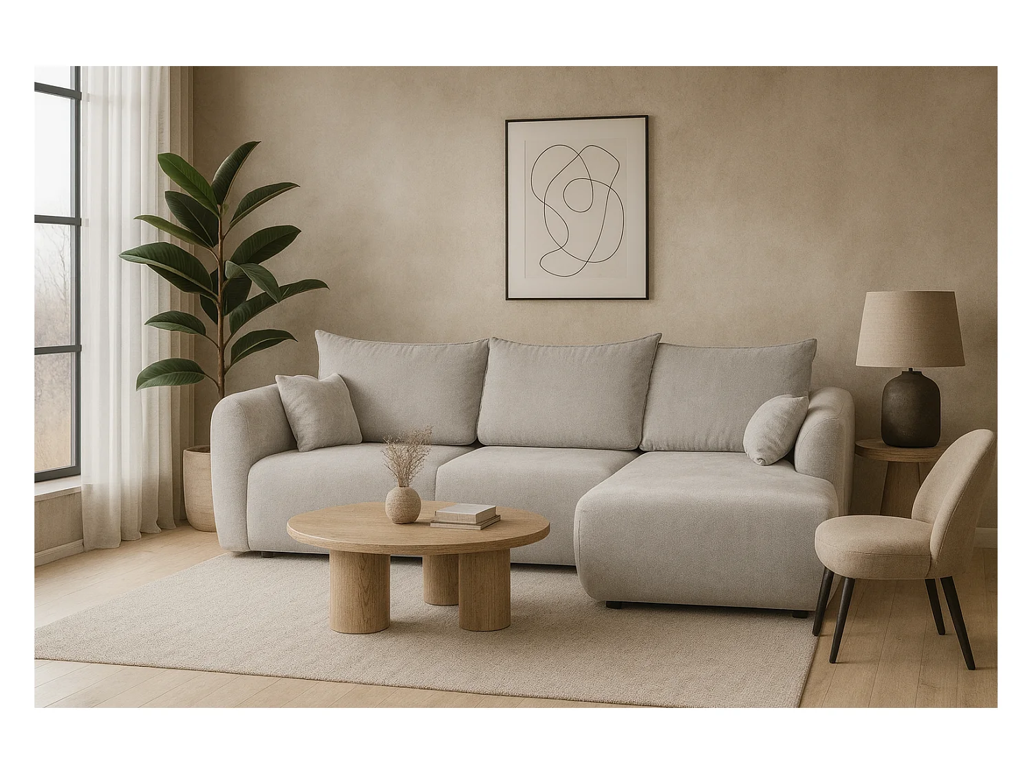 DALLAS – Hoekbank met slaapfunctie rechts 255x165 cm, stof Raven 06 lichtgrijs