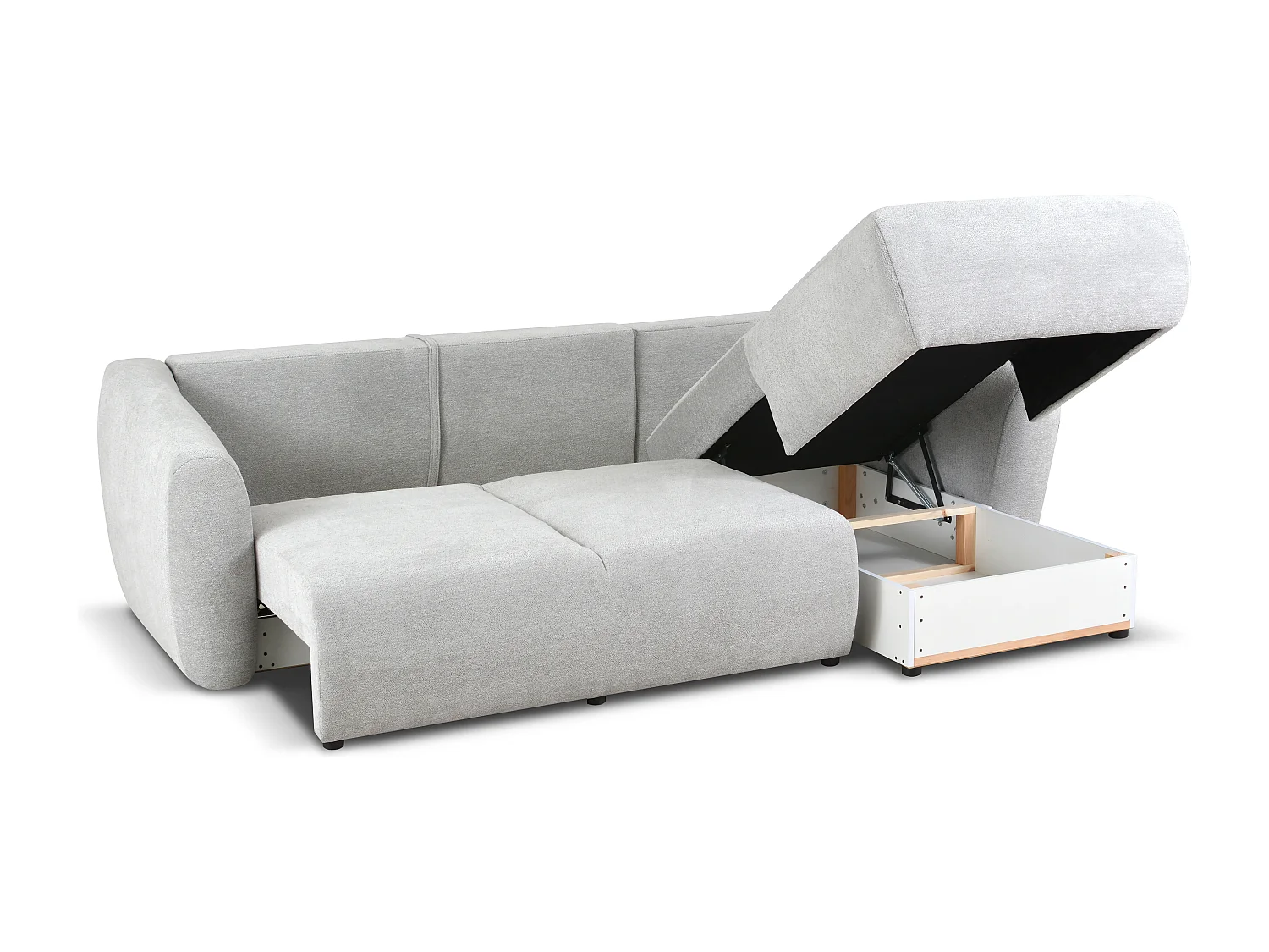 DALLAS – Canapé d’angle convertible droit 255x165 cm, tissu Raven 06 gris clair