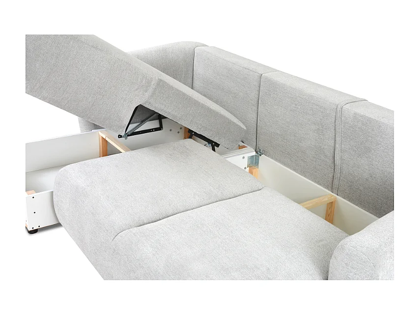 DALLAS – Ecksofa mit Schlaffunktion rechts 255x165 cm, Stoff Raven 06 hellgrau