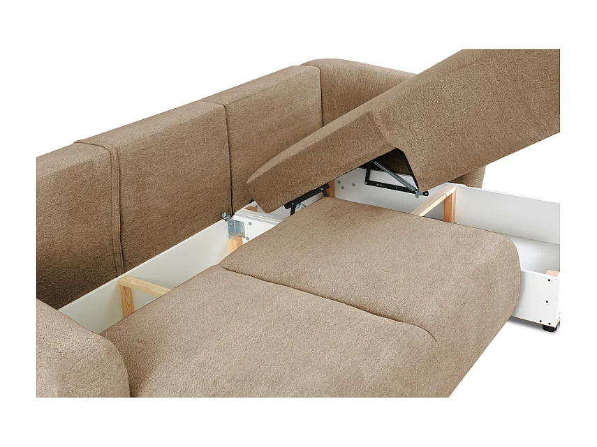 DALLAS – Canapé d’angle convertible droit 255x165 cm, tissu Raven  30 beige