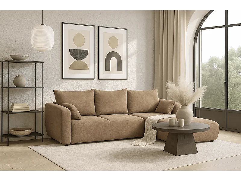 DALLAS – Ecksofa mit Schlaffunktion rechts 255x165 cm, Stoff Raven 30 beige