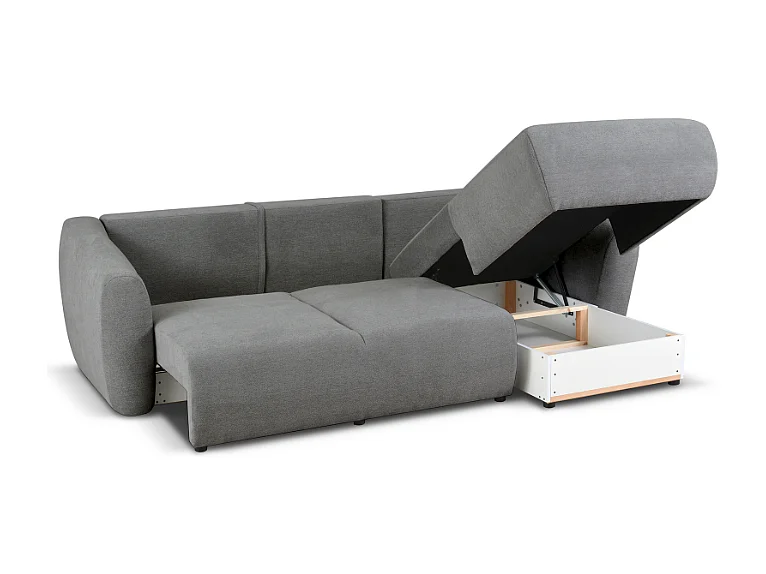 DALLAS – Canapé d’angle convertible droit 255x165 cm, tissu Raven 07 gris