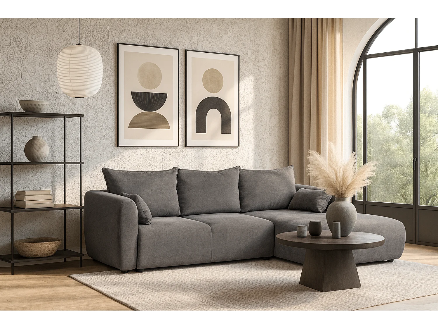 DALLAS – narożnik rozkładany prawy 255x165 cm, Raven 7 szary