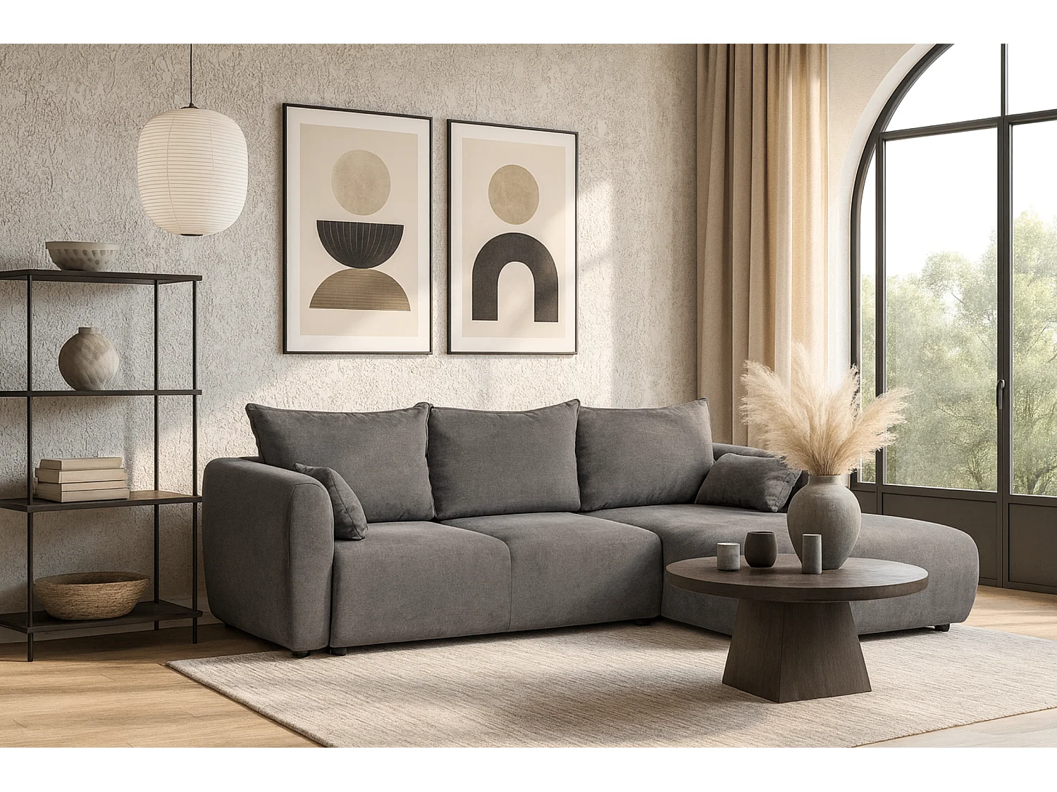 DALLAS – Ecksofa mit Schlaffunktion rechts 255x165 cm, Stoff Raven 7 grau