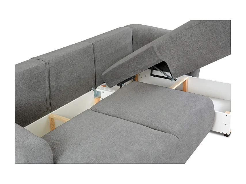 DALLAS – Ecksofa mit Schlaffunktion rechts 255x165 cm, Stoff Raven 7 grau