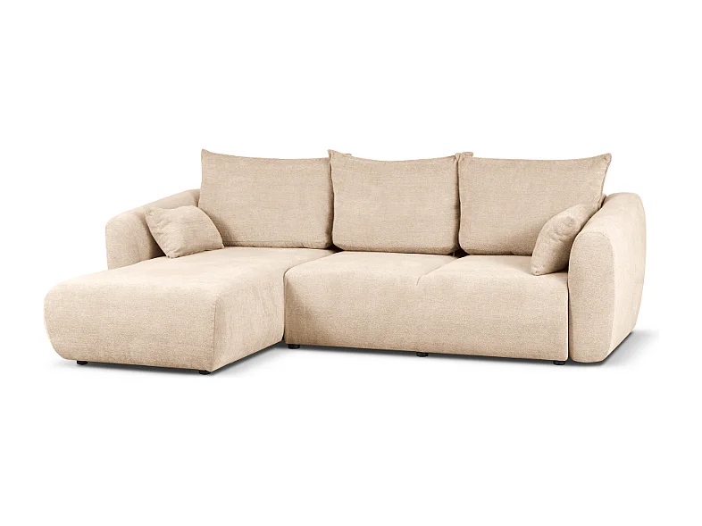 DALLAS – Canapé d’angle convertible gauche 255x165 cm, tissu Raven 24 créme